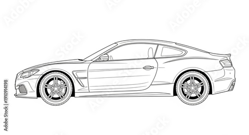 Black and White Sports Car Illustration.