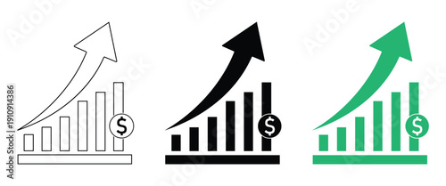 Cost Increase Vector Icons: Money, Profit & Business Growth Illustration Set