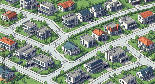 Aerial View of Suburban Neighborhood.