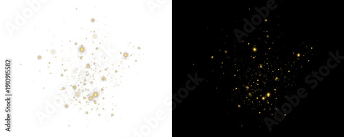 Gold dust on transparent background, scattered gold dust, glitter light effect,sparkling overlay	