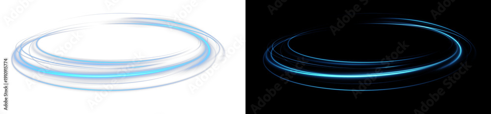 Naklejka premium Blue Neon Ring Glow Effect – Abstract Light Speed Lines, Glowing Circular Frame and Futuristic Motion Ellipse 