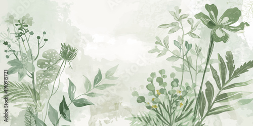 Green grass with spring flowers and lush leaves on a wooden background creating a natural floral vector frame for an elegant garden pattern design