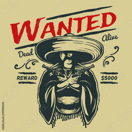 Wanted Dead Or Alive Mexican Skull