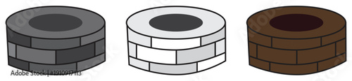 Round Brick Water Well Vector Illustration Set.