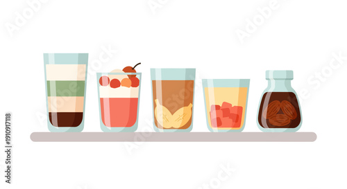 Indonesian Traditional Ramadan Iftar Drinks and Takjil Sweets Vector Illustration
