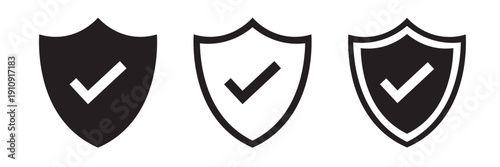 Shield Check Icon Set – Security, Protection & Verified Safety Vector