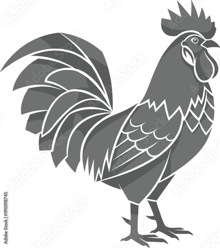 Vector illustration of stylized rooster silhouette, geometric angular design with sharp lines for creative decoration, branding, and artistic inspiration