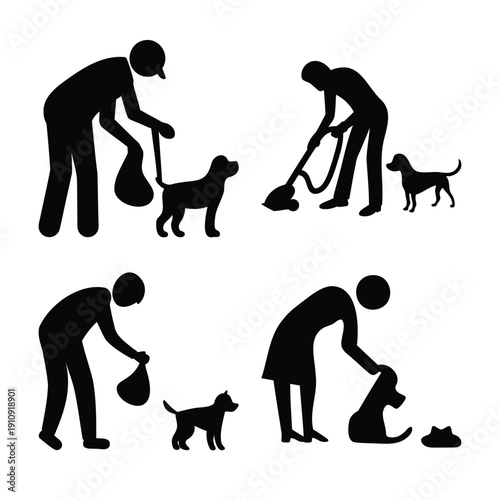 Responsible pet owner cleaning up dog waste and maintaining hygiene