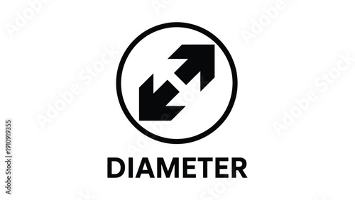 diameter measurement symbol with double arrow icon inside circle isolated on white background technical engineering sign