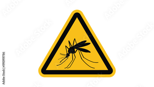 mosquito warning sign with black insect silhouette inside yellow triangle isolated on white background health hazard caution symbol