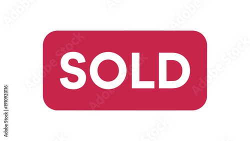 sold red rounded rectangle label with white bold typography isolated on white background real estate retail marketing badge
