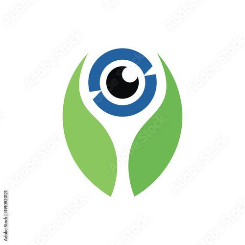 Abstract Green Leaf Hands care Eye. Organic Natural herbal eye care brand logo.