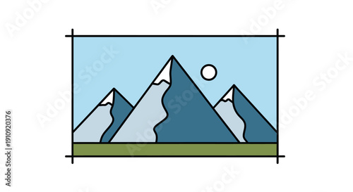 Snowy Mountain Peaks Under Blue Sky.