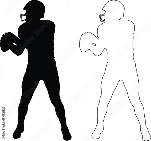 Comparison of football player and silhouette in throwing pose