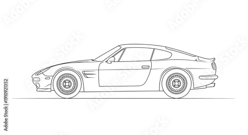 Black and White Sports Car Illustration.