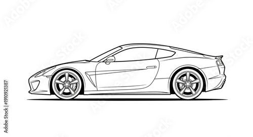 Black and White Sports Car Illustration.