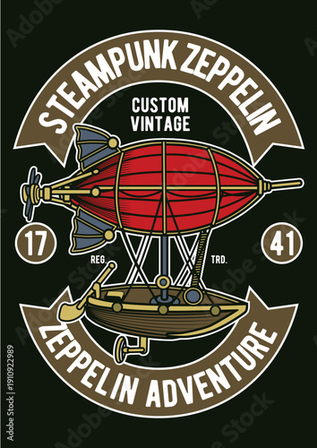 Steampunk Airship Zeppelin Vintage Illustration
