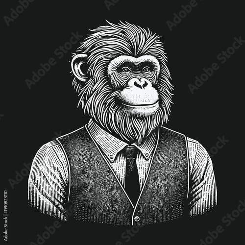 Sophisticated Chimpanzee Portrait: A Fusion of Wildlife and Elegance.