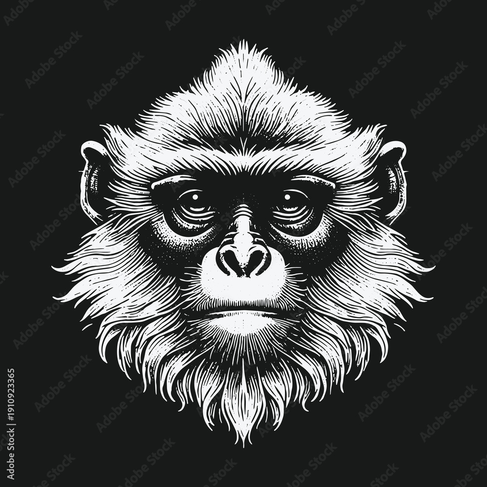 Obraz premium Detailed Monkey Portrait: A Study in Black and White.