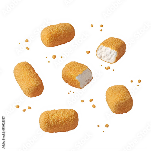 Delicious tater tots with a sprinkle of spices on a white background