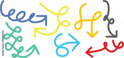 Colorful abstract arrows and loops in dynamic design on isolated background