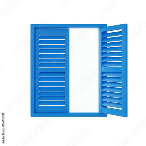 Blue wardrobe with open doors and organized shelves