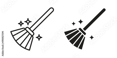 Broom sweeping dust icon illustrations. Pack of vector icons for ui ux