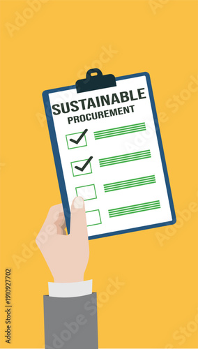 Sustainable procurement concept. ESG concept. Hand holding document with checklist and annotations	