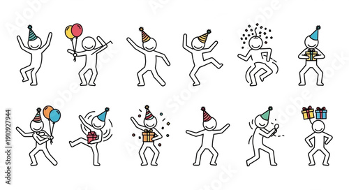 Cartoon Characters Celebrating Party Fun.