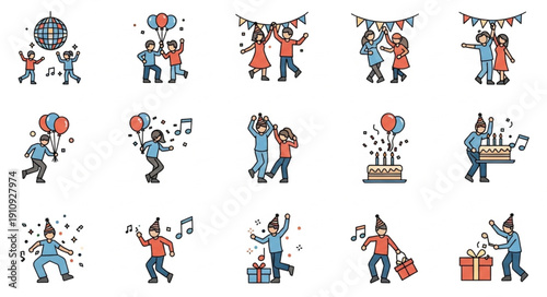 Cartoon Characters Celebrating Party.