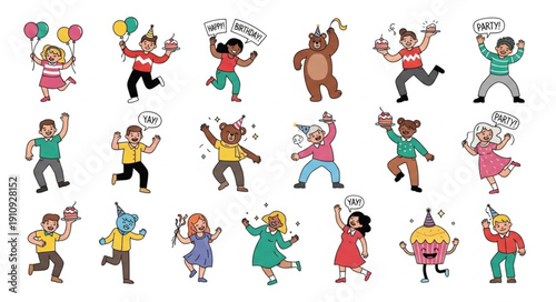 Cartoon Characters Dancing and Celebrating.