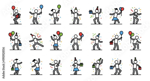 Cartoon Characters Doing Various Actions.