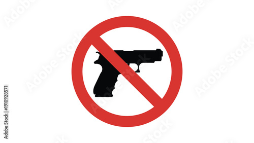 no gun prohibition sign with handgun silhouette crossed out in red circle isolated on white background security warning symbol