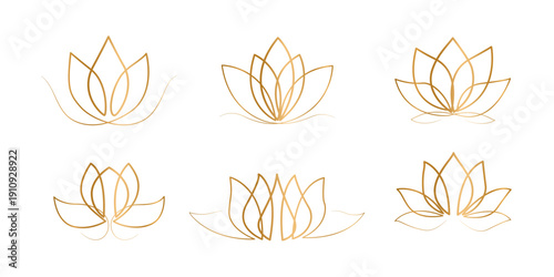 line art set gold lotus flower, for vesak day illustration.