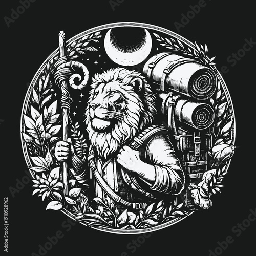 Lion the Adventurer: A Whimsical Journey Under the Crescent Moon.