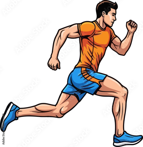 Dedicated male runner sprinting with high intensity and power on a track or path
