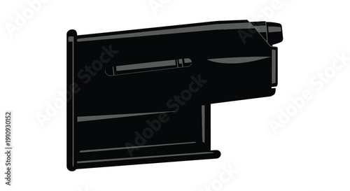 A black and white illustration of a handgun viewed from the side