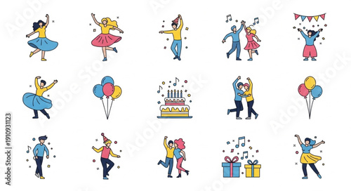 Cartoon People Dancing and Celebrating.