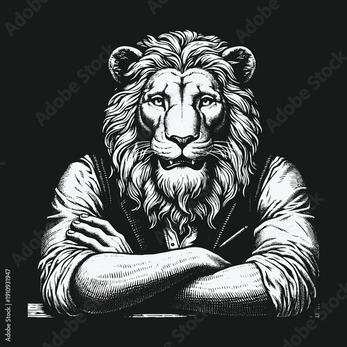 Lion in Vest: A Portrait of Confidence and Authority.