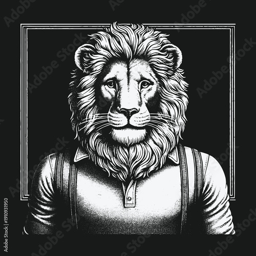 Lion in a Shirt: A Unique Anthropomorphic Animal Portrait.
