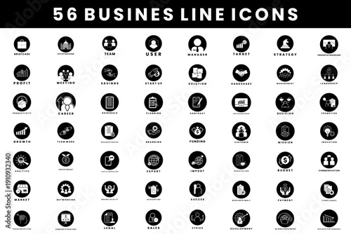 Large Set of 56 Business Corporate Strategy and Finance Icons