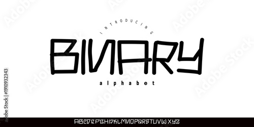 Binary Font is An experimental handwritten display font with abstract line shapes and urban tech style, perfect for posters, branding, and graphics.