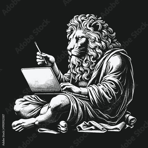 The Lion Scholar: A Fusion of Ancient Wisdom and Modern Technology.