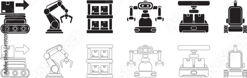 Warehouse automation vector set.
Icons of robotic equipment in logistics.