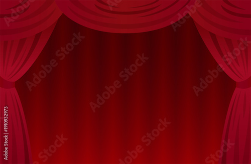 Red stage curtain background, theater drapery backdrop for performance and event, vector EPS10