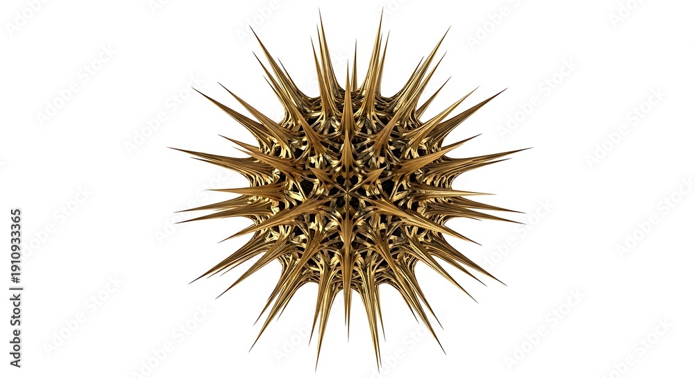 Fototapeta premium 3D Golden Spiky Abstract Form, Science and Technology Concept