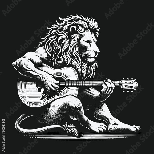 Lions Serenade: A Majestic Musicians Heartfelt Performance on Guitar.