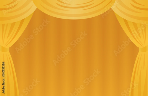Golden stage curtain background, luxury theater drapery backdrop for show and ceremony, vector EPS10