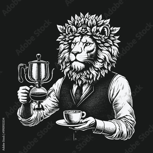 Lion Barista: A Regal Brew with Coffee Flair and Feline Charm.