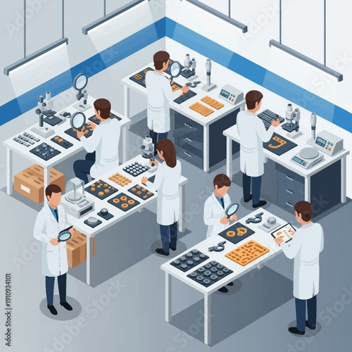 Scientists and researchers working in a modern laboratory setting.